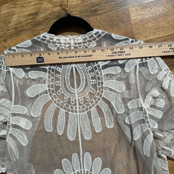 Rebellion Coquette Open Duster‎ Cardigan Antique Cream Embroidered Floral Lace - Picture 8 of 14